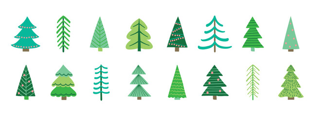 Wall Mural - Hand drawn Christmas tree icon set. X-Mas decorations. Vector illustration