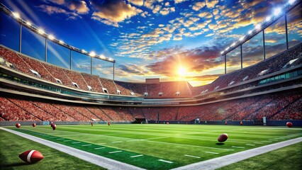 Vibrant Georgia Football Background with Green Field and Bright Blue Sky for Sports Enthusiasts