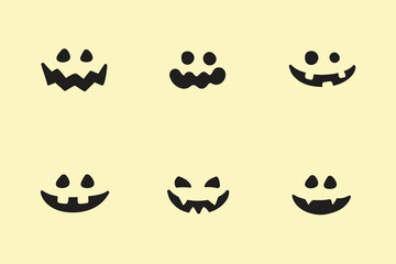 Collection of cute Halloween face icons. Lantern concept. Vector illustration