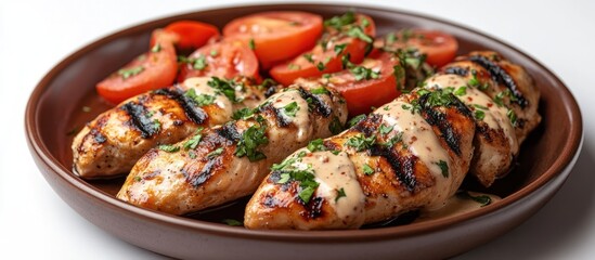 Canvas Print - Grilled Chicken Breast with Tomatoes and Herbs