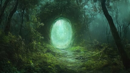 Poster - Mystical Forest Portal with Glowing Light