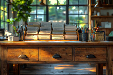 Poster - An office desk with an endless drawer, where papers and files keep appearing, showcasing the overwhelming amount of work in business. Concept of workload.