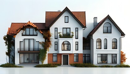 Wall Mural - charming house with unique windows on a bright white backdrop