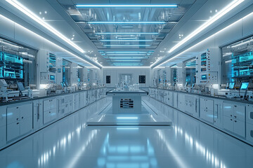Poster - A high-tech laboratory where business ideas are tested like experiments, illustrating innovation and development in entrepreneurship. Concept of innovation.