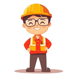 Poster - Happy Cartoon Engineer Wearing Safety Helmet and Glasses