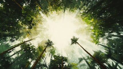 A Sunlit Canopy of Lush Palm Trees in a Tropical Forest