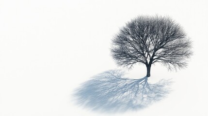 Poster - Top View of Tree Shadow on White Background - 3D Illustration, Computer Generated Image for Creative Design Projects