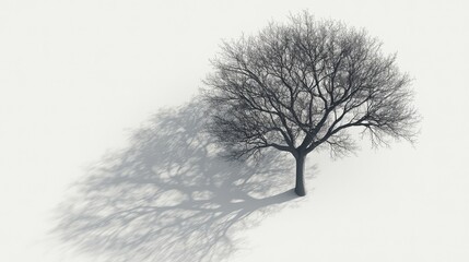 Poster - Top View of Tree Shadow on White Background - 3D Illustration, Computer Generated Image for Creative Design Projects