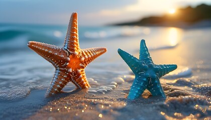 Wall Mural - close-up view of starfish resting on sandy beach