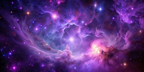 Wall Mural - vibrant purple nebula background with stars and cosmic elements for space and astronomy themes