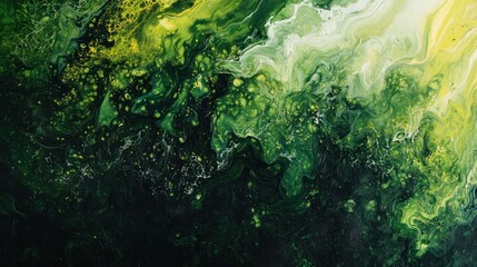 Wall Mural - Abstract Green, Yellow, and White Swirling Paint Texture