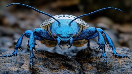 Poster - Close Up of a Blue Beetle with Sharp Focus