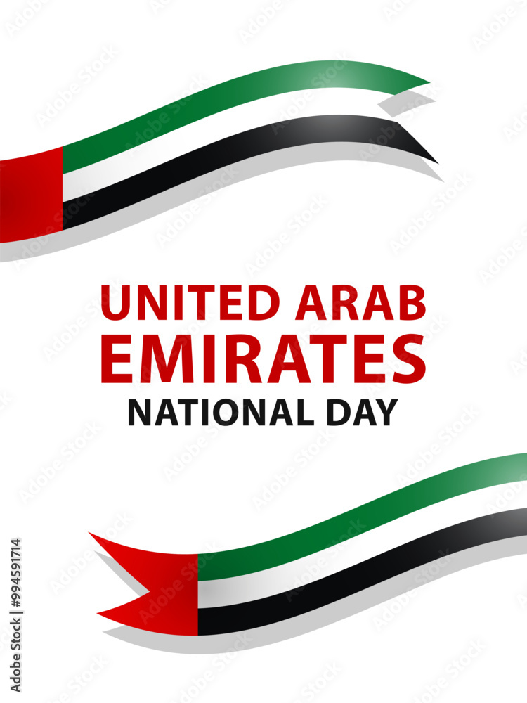 Text United Arab Emirates National Day and UAE flags as ribbons on ...