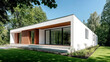 © proDesigner - White house with wooden elements on the facade. Exterior design.