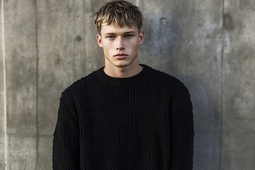 Canvas Print - Portrait of a young man with a trendy haircut against a concrete wall