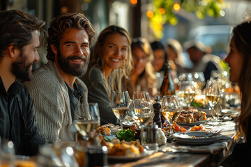 Canvas Print - A group of colleagues having a casual team lunch at a nearby restaurant, enjoying good food and each other's company.