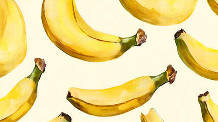 Watercolor seamless pattern with bananas on a white background - illustration