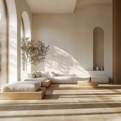 Wall Mural - A minimalist living room modern furniture and a focus on the flooring The overall vibe is serene  