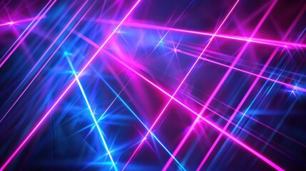 Poster - Bright blue and purple laser beams forming intricate patterns on a dark background, evoking a sense of movement and energy