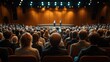 © LailaBee - Audience Watching a Presentation in a Modern Auditorium with Warm Lighting and Wooden Panels