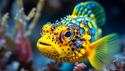 Vibrant Yellow Boxfish in Stunning Macro Detail for Marine Photography and Conservation Efforts