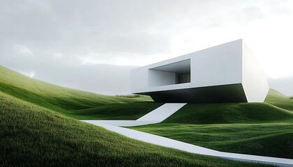 Wall Mural - Modern Minimalist House on a Grassy Hill