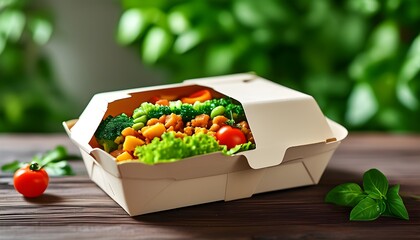 Wall Mural - Sustainable takeaway food design featuring vibrant green accents and eco-friendly elements