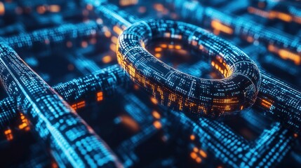Abstract Digital Loop of Binary Code in Blue and Orange