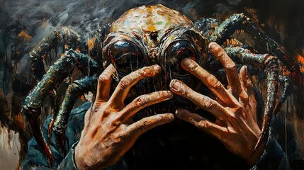 Poster - The Spider's Embrace: A Surreal and Dark Painting