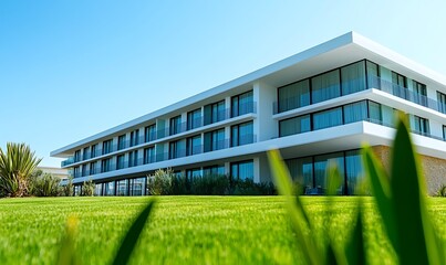 Wall Mural - Modern Architecture with Lush Green Lawn