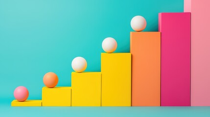 Poster - Colorful 3D graph showcasing growth with spheres on ascending blocks against a vibrant background.