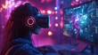 © Марія Панасюк - Immersed in a vibrant virtual world, a gamer explores thrilling adventures at night in a neon-lit gaming room