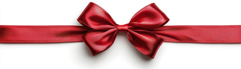 Beautiful red satin bow decoratively tied on a ribbon, perfect for gifts, celebrations, and festive occasions.