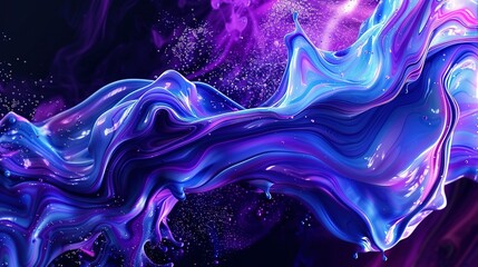 Abstract Swirling Blue and Purple Liquid with Glittering Particles