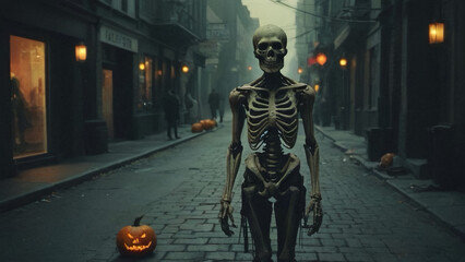 halloween skeleton in the night