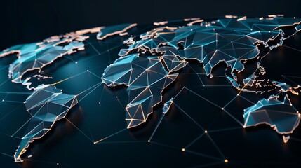Poster - Digital world map with abstract connections and lines.