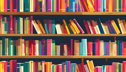 Vibrant seamless background pattern of colorful books arranged in a bookcase design