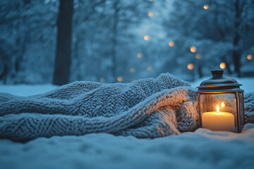 Wall Mural - christmas lantern in snow