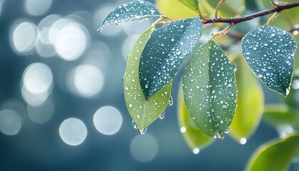 Wall Mural - Close-up of Dew-Covered Leaves