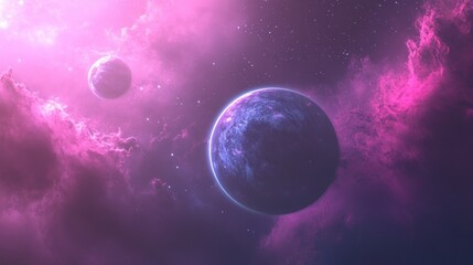 Poster - Pink Nebula with Planets