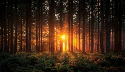 Wall Mural - Sunbeams through the Trees