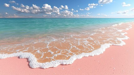 Pink Sand Beach  Turquoise Water  Sunny Sky  Summer Vacation