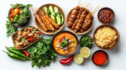 Wall Mural - A Selection of Thai Dishes with Various Accompaniments