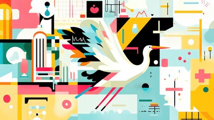 Wall Mural - Abstract Art with Stork