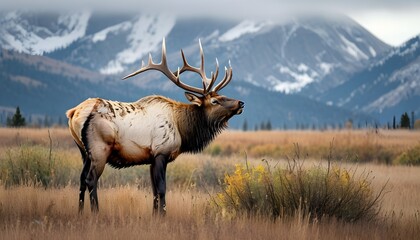 Wall Mural - Majestic Elk Embodying the Legends of the Animal Kingdom in a Serene Wilderness Landscape