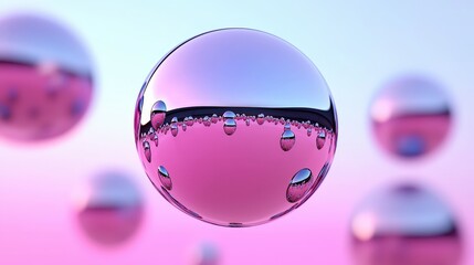 Poster - Abstract Pink and Silver Spheres Floating in Space  3D Rendering