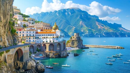 Wall Mural - Landscape_with_Atrani_town_at_famous_amalfi_coast