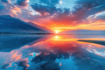 Wall Mural - Stunning Sunset Reflection on a Calm Lake