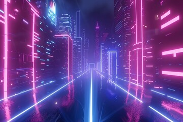 Wall Mural - Cyberpunk City Skyline with Glowing Neon