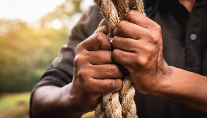 Hands hold the rope tightly